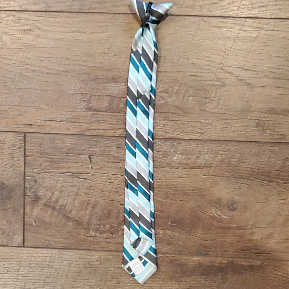 Striped Blue and Gray Clip On Tie
